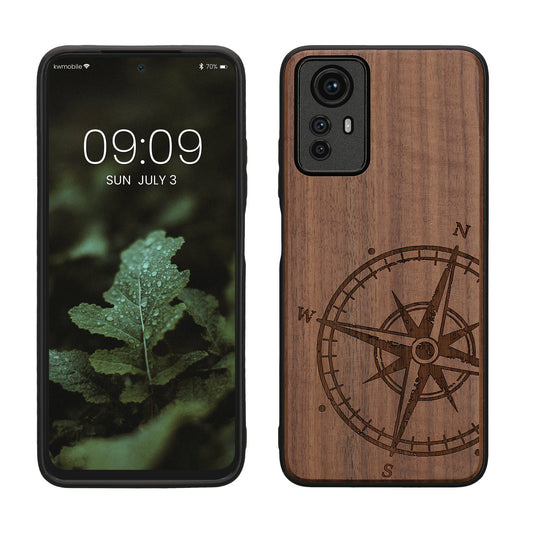 Wooden Hard Case with TPU Bumper for Xiaomi Redmi Note 12S Compass Vintage