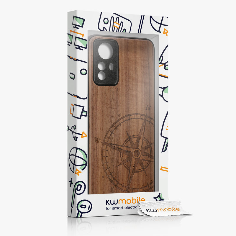 Wooden Hard Case with TPU Bumper for Xiaomi Redmi Note 12S Compass Vintage