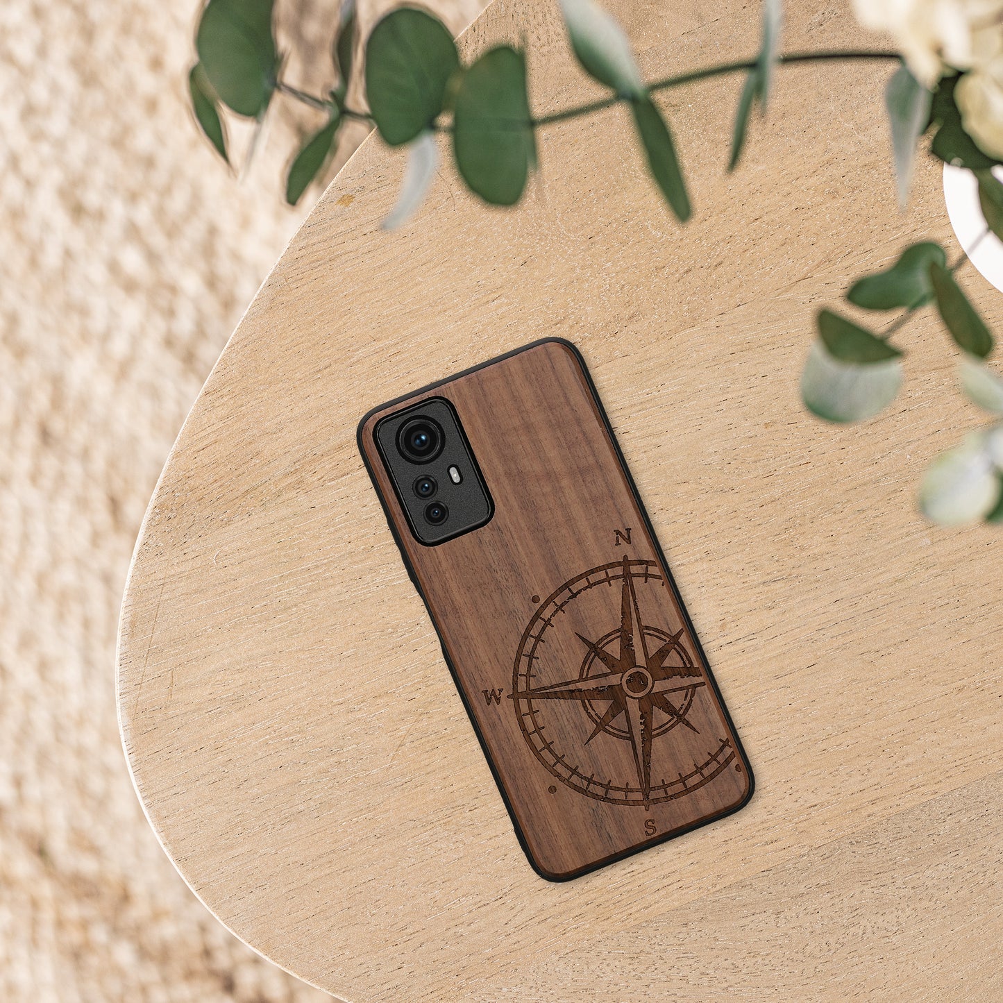 Wooden Hard Case with TPU Bumper for Xiaomi Redmi Note 12S Compass Vintage