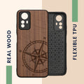 Wooden Hard Case with TPU Bumper for Xiaomi Redmi Note 12S Compass Vintage
