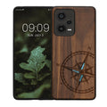 Wooden Hard Case with TPU Bumper for Xiaomi Redmi Note 12 Pro 5G Vintage Compass with Mother of Pearl