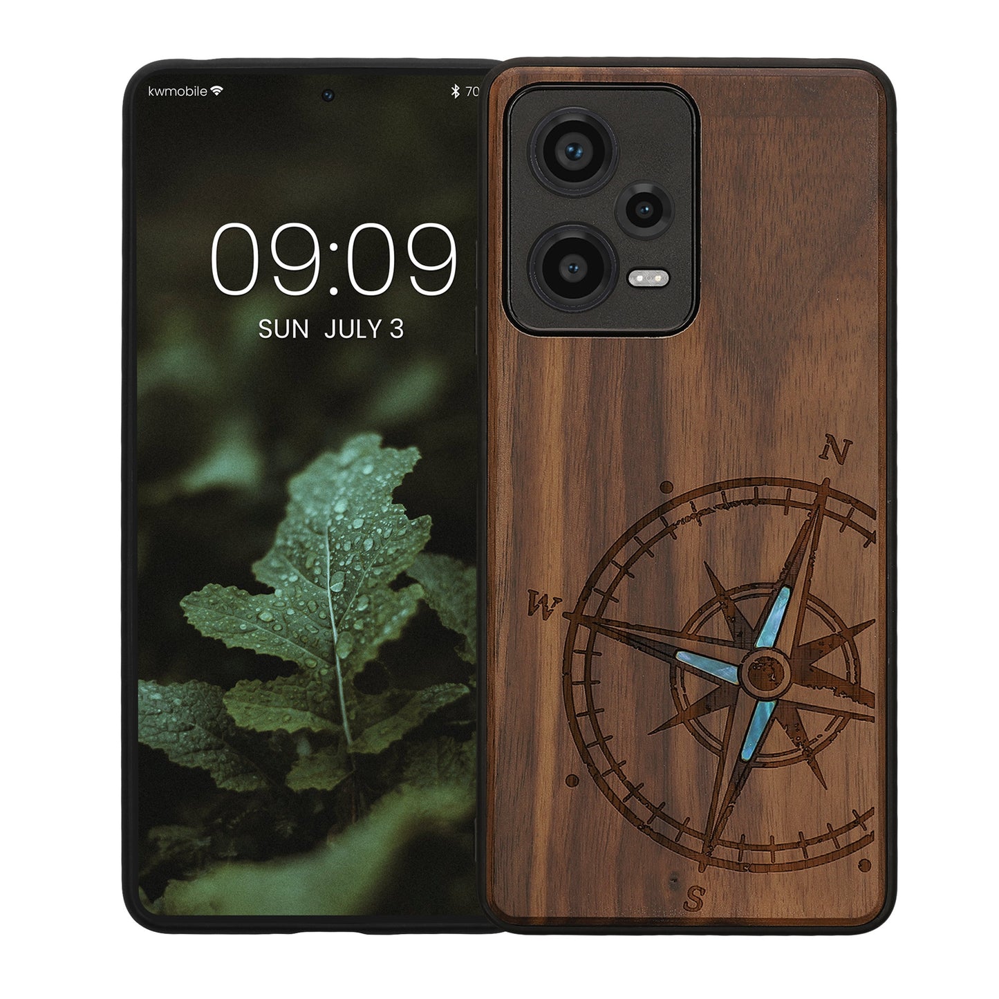 Wooden Hard Case with TPU Bumper for Xiaomi Redmi Note 12 Pro 5G Vintage Compass with Mother of Pearl