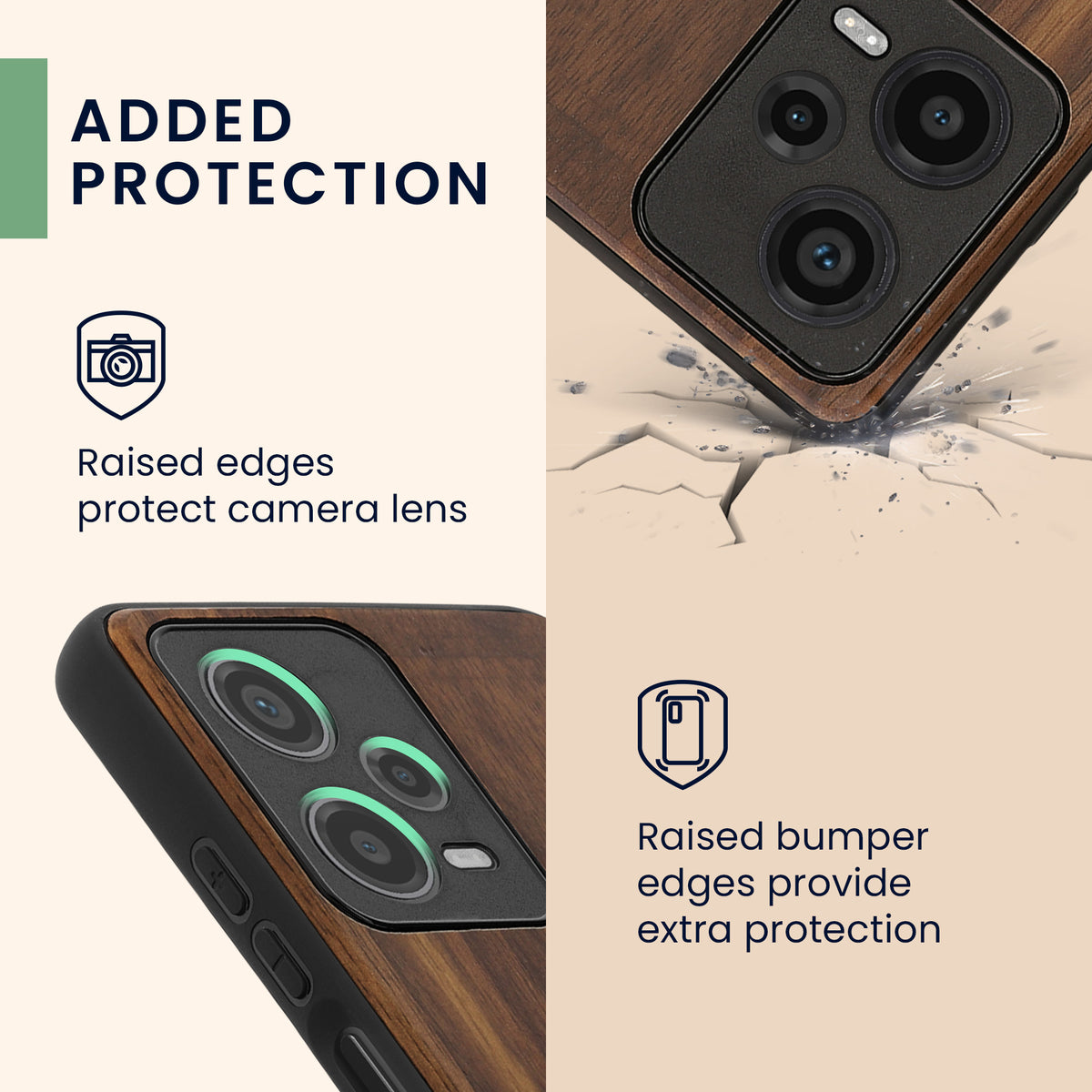 Wooden Hard Case with TPU Bumper for Xiaomi Redmi Note 12 Pro 5G Vintage Compass with Mother of Pearl