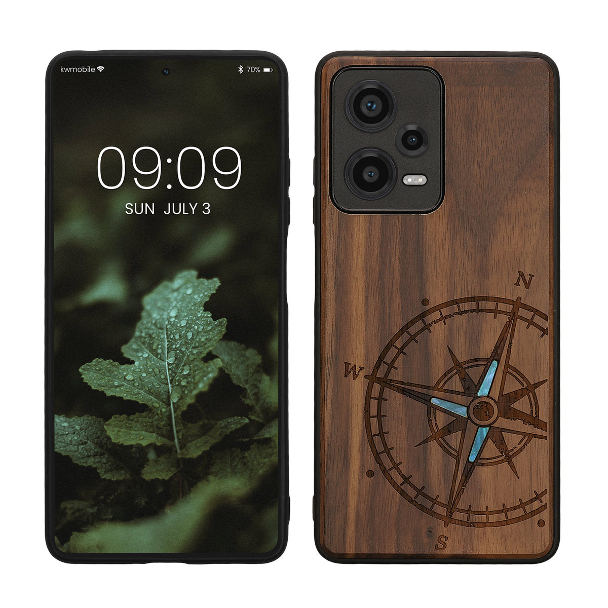 Wooden Hard Case with TPU Bumper for Xiaomi Redmi Note 12 Pro 5G Vintage Compass with Mother of Pearl