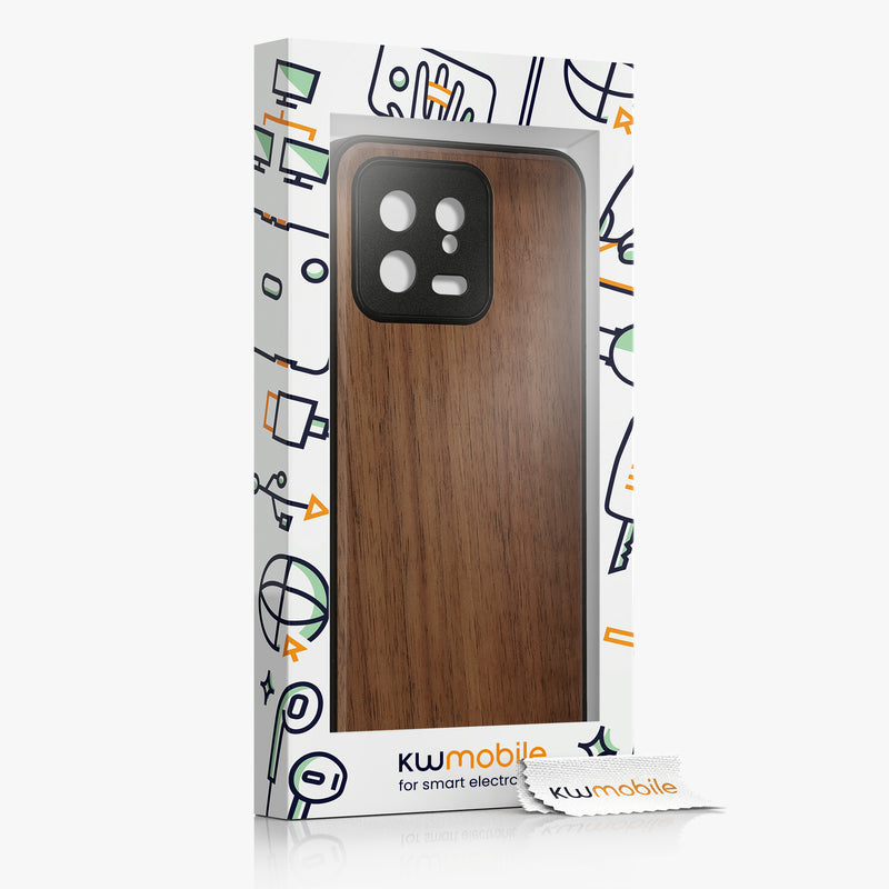 Wooden Case with TPU Bumper for Xiaomi 13 5G Walnut Wood