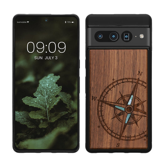 kwmobile Handyhülle für Google Pixel 7 Pro Hülle Holz - Case mit TPU Bumper - Stoßfestes Hardcase - Schutzhülle Cover in Dunkelbraun Dunkelbraun  [dsg04]