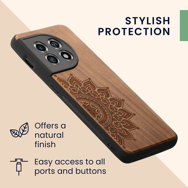 Wooden Hard Case with TPU Bumper for OnePlus 11 Rising Sun