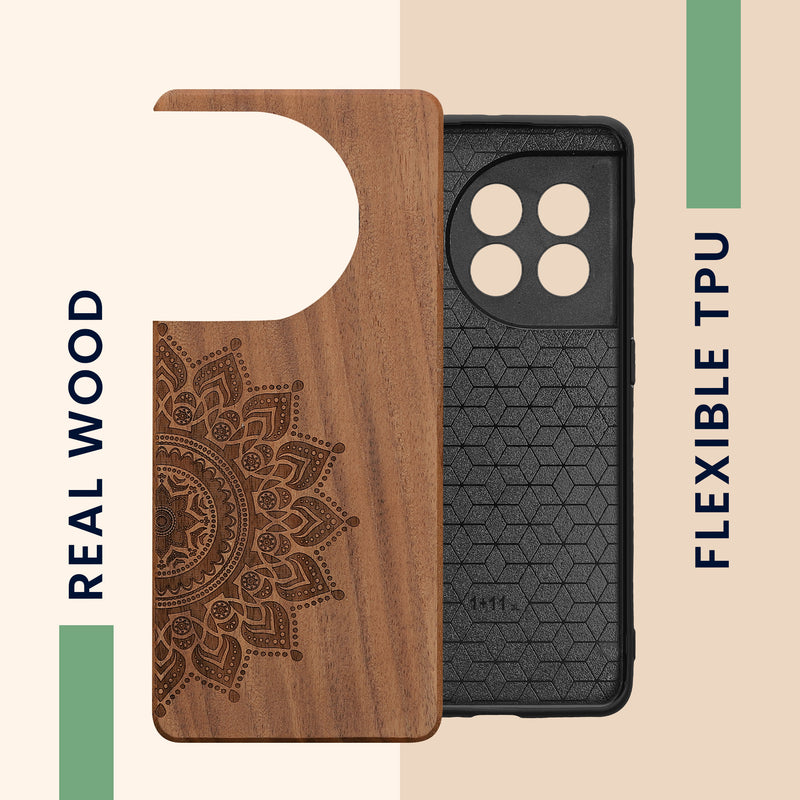 Wooden Hard Case with TPU Bumper for OnePlus 11 Rising Sun