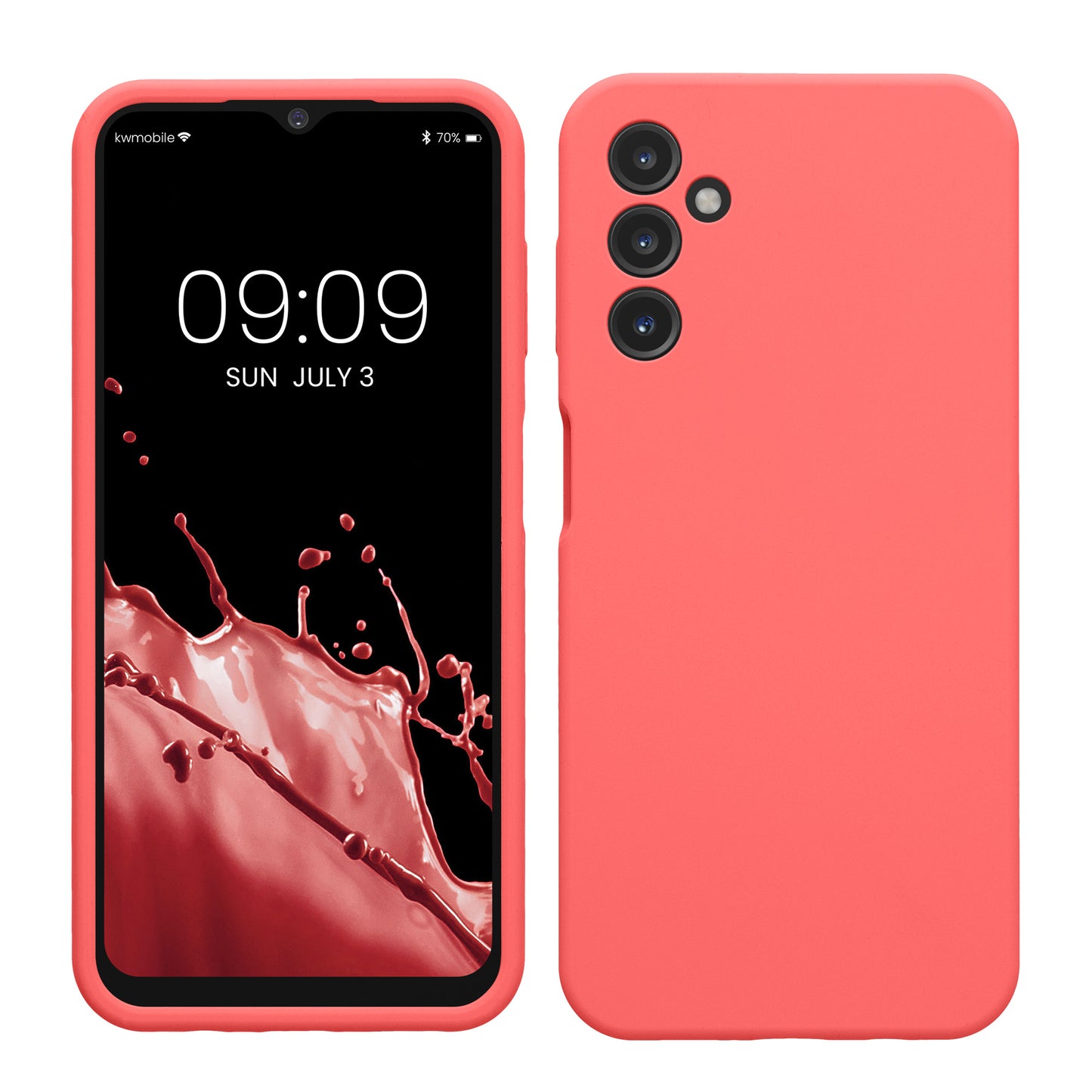 kwmobile Handyhülle für Samsung Galaxy A14 5G Hülle - Case Silikon - Kabelloses Laden - Schutzhülle Cover in Neon Koralle Neon Koralle  