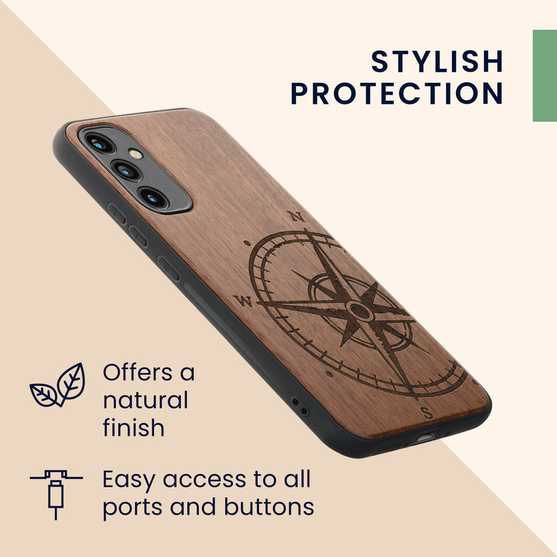 Samsung Galaxy A34 5G Shockproof Hard Case with TPU Bumper Wooden Compass