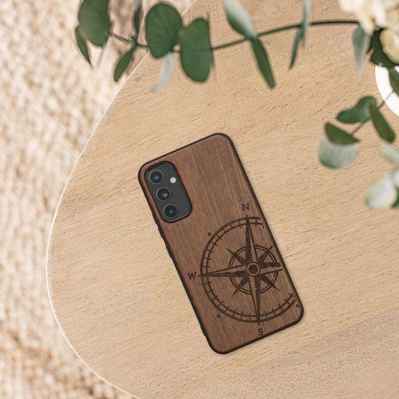Samsung Galaxy A34 5G Shockproof Hard Case with TPU Bumper Wooden Compass