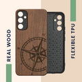 Samsung Galaxy A34 5G Shockproof Hard Case with TPU Bumper Wooden Compass