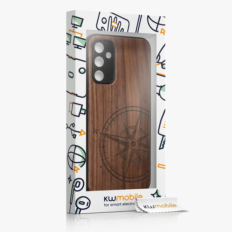 Samsung Galaxy A14 5G Shockproof Hard Case with TPU Bumper Wooden Compass