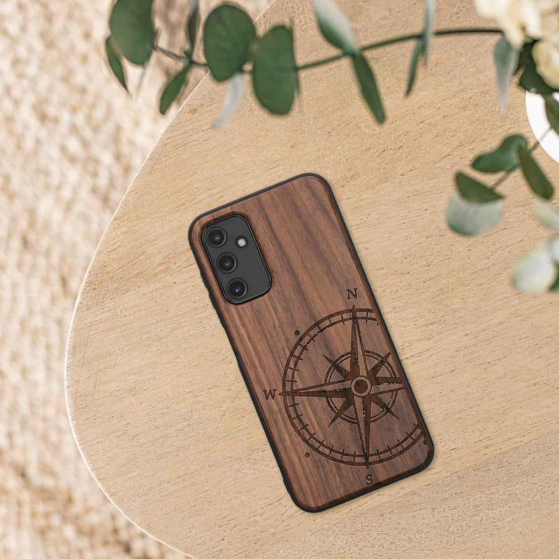 Samsung Galaxy A14 5G Shockproof Hard Case with TPU Bumper Wooden Compass