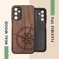Samsung Galaxy A14 5G Shockproof Hard Case with TPU Bumper Wooden Compass