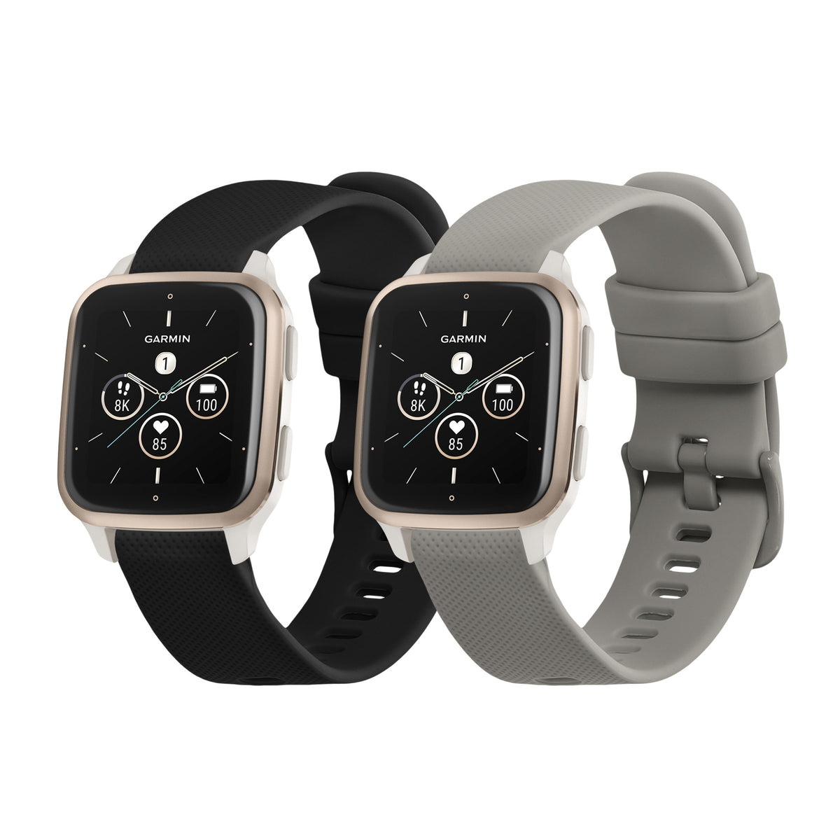 kwmobile 2x Uhrenarmband für Garmin Venu Sq 2 Music / Sq 2 / Vivoactive 6 / Vivoactive 5 Armband - Fitnesstracker Band Set aus TPU Silikon - Ersatzarmband Smartwatch - Schwarz Grau Schwarz  [dsg01]