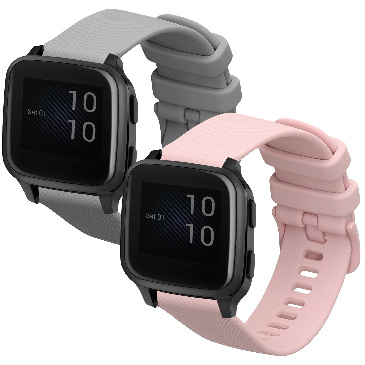 kwmobile 2x Uhrenarmband für Garmin Venu Sq 2 Music / Sq 2 / Vivoactive 6 / Vivoactive 5 Armband - Fitnesstracker Band Set aus TPU Silikon - Ersatzarmband Smartwatch - Grau Altrosa Grau  [dsg02]