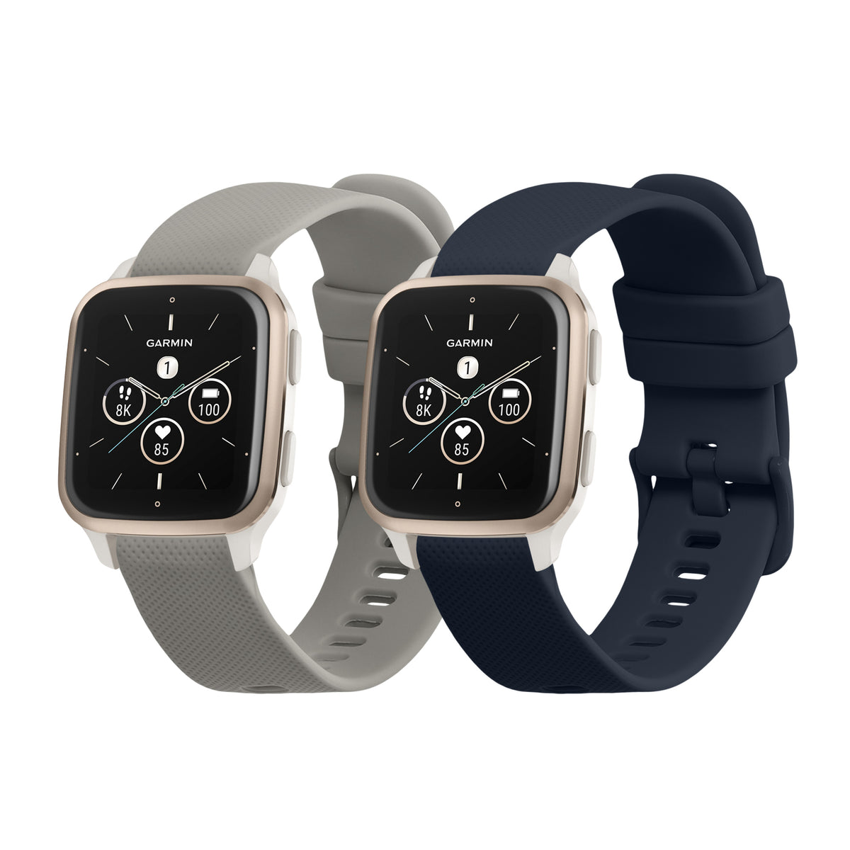 kwmobile 2x Uhrenarmband für Garmin Venu Sq 2 Music / Sq 2 / Vivoactive 6 / Vivoactive 5 Armband - Fitnesstracker Band Set aus TPU Silikon - Ersatzarmband Smartwatch - Grau Dunkelblau Grau  [dsg04]