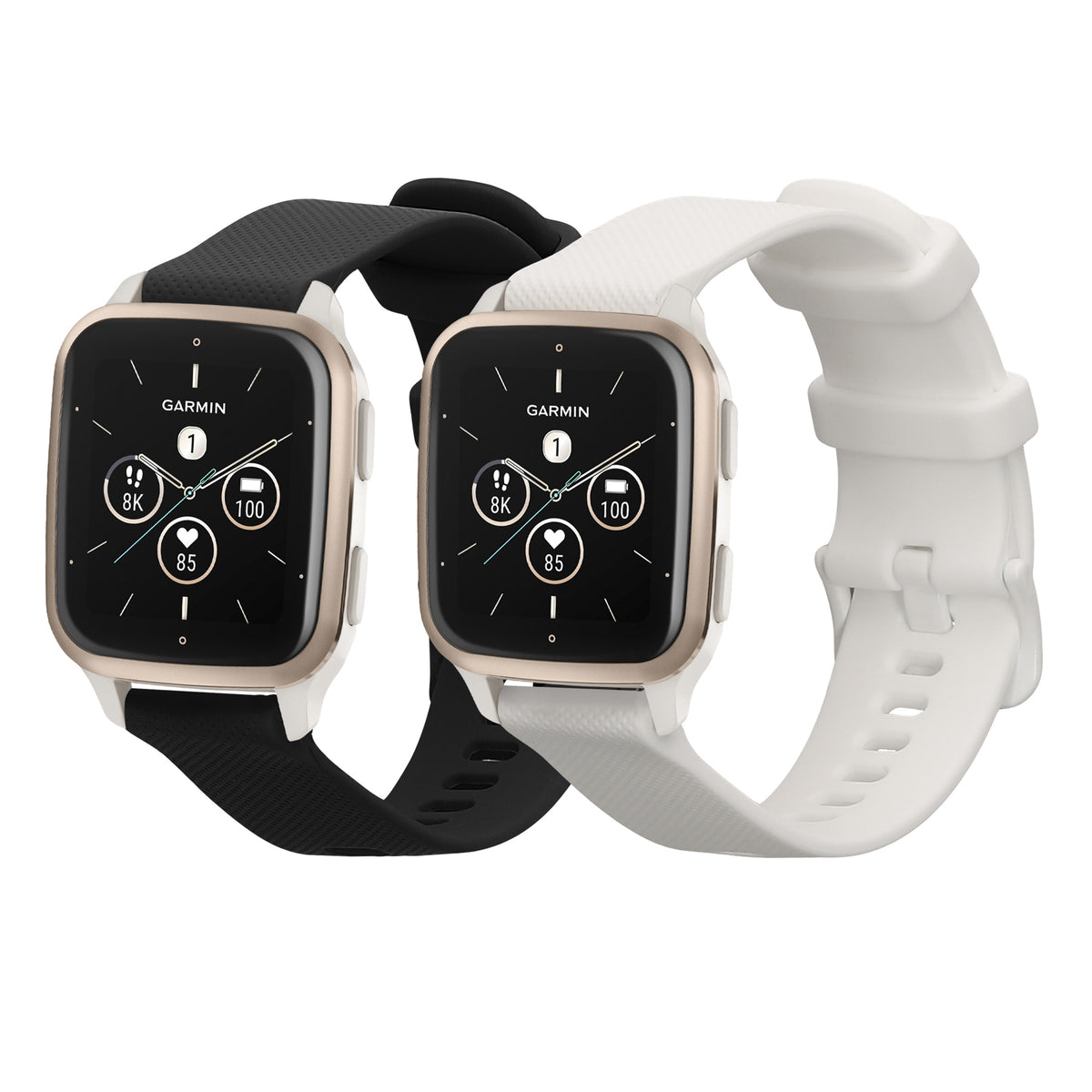 kwmobile 2x Uhrenarmband für Garmin Venu Sq 2 Music / Sq 2 / Vivoactive 6 / Vivoactive 5 Armband - Fitnesstracker Band Set aus TPU Silikon - Ersatzarmband Smartwatch - Schwarz Weiß Schwarz  [dsg06]