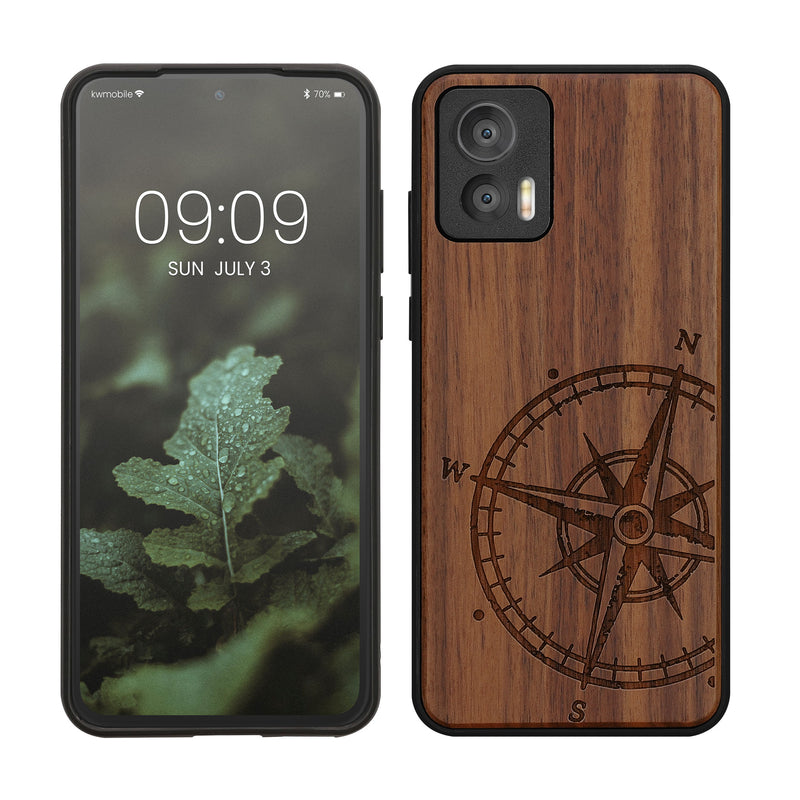 Motorola Edge 30 Neo Shockproof Hard Case with TPU Bumper Wooden Compass