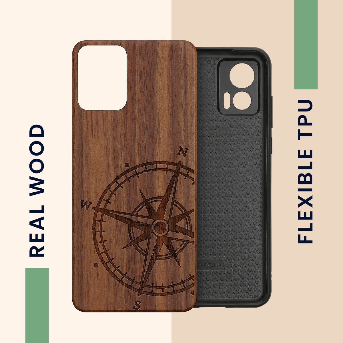 Motorola Edge 30 Neo Shockproof Hard Case with TPU Bumper Wooden Compass