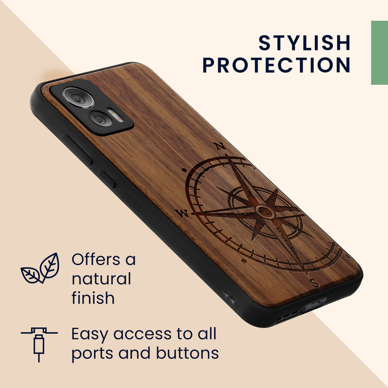 Motorola Edge 30 Neo Shockproof Hard Case with TPU Bumper Wooden Compass