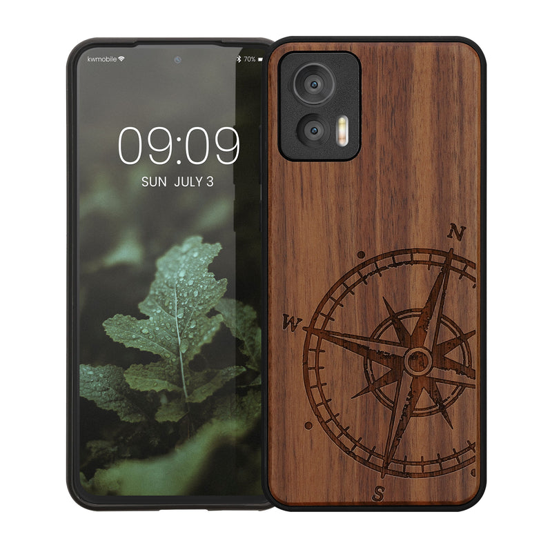 Motorola Edge 30 Neo Shockproof Hard Case with TPU Bumper Wooden Compass