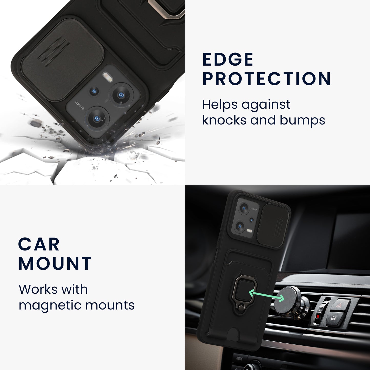Phone case with camera protection and card slot