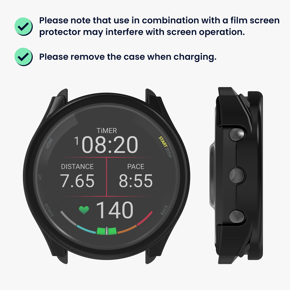 Garmin 18mm Forerunner 265S 2x Fitness Tracker Full Body Case with Tempered Glass