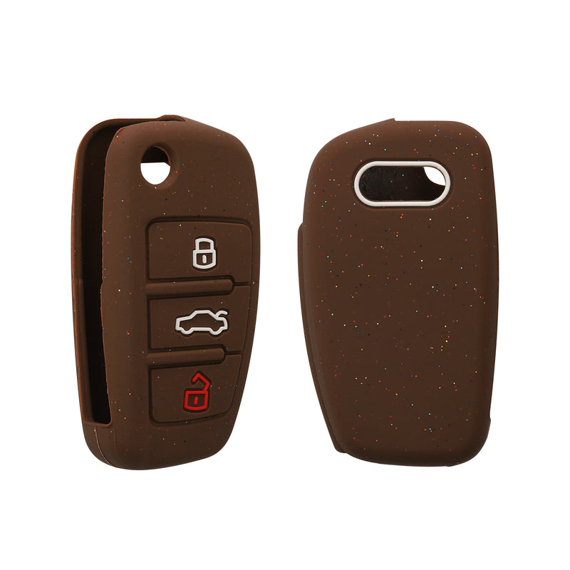 Audi 3-Button Flip Key Case Brown Silicone