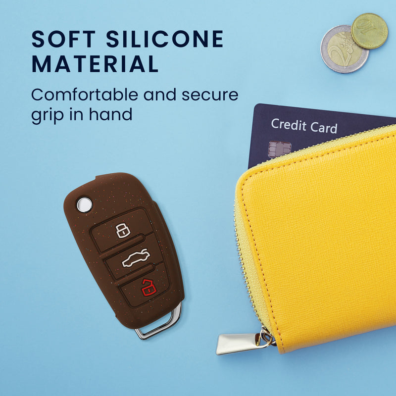 Audi 3-Button Flip Key Case Brown Silicone