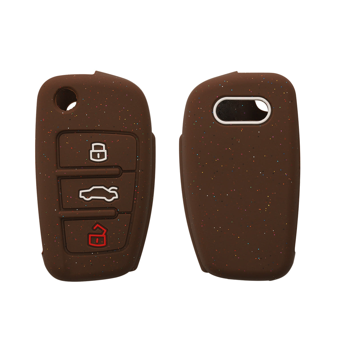 Audi 3-Button Flip Key Case Brown Silicone