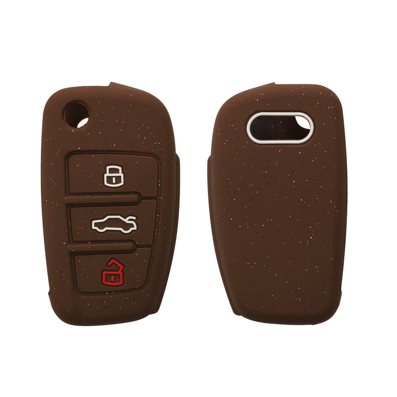 Audi 3-Button Flip Key Case Brown Silicone