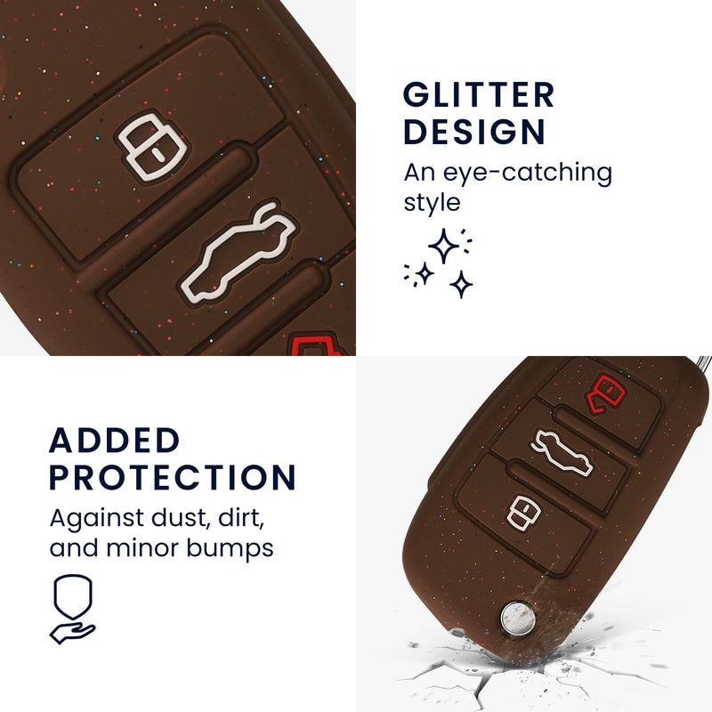 Audi 3-Button Flip Key Case Brown Silicone