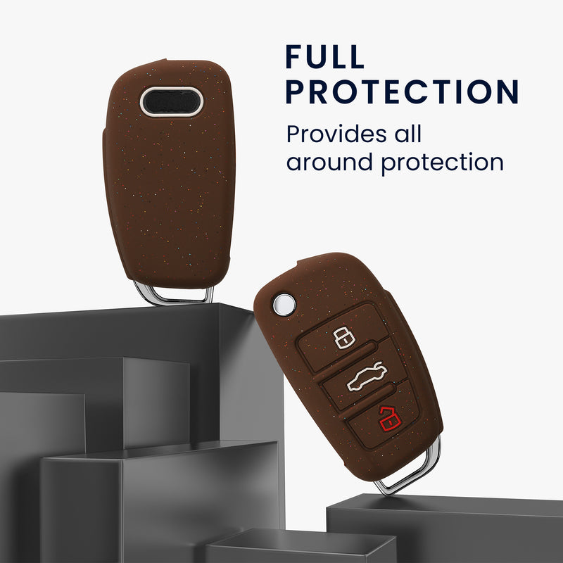 Audi 3-Button Flip Key Case Brown Silicone