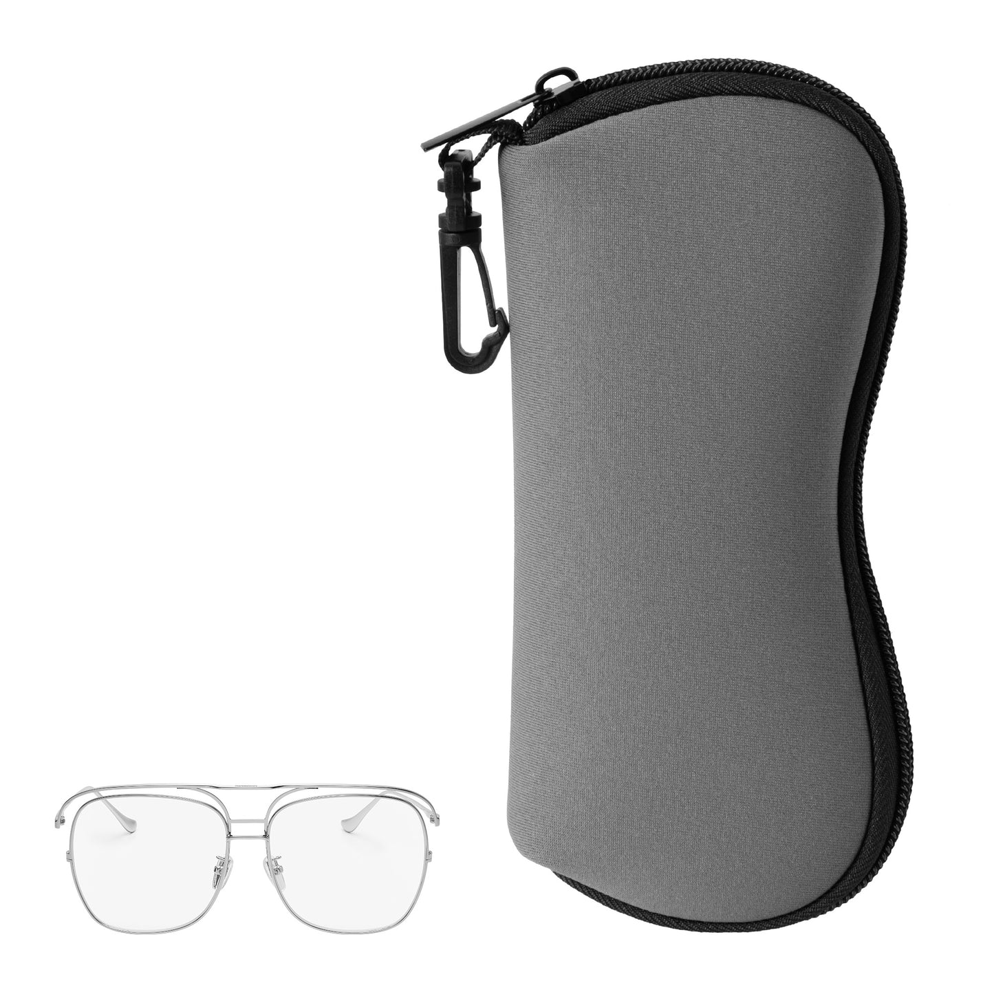 kwmobile Brillenetui - weiche Tasche für Brille oder Sonnenbrille - Etui Case mit Karabiner zum Anhängen - Grau