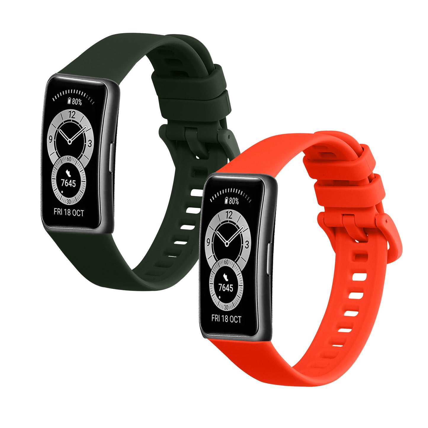 kwmobile 2x Uhrenarmband für Huawei Band 10 / 9 / 8 Armband - Fitnesstracker Band Set aus TPU Silikon - Ersatzarmband Smartwatch - Dunkelgrün Orange Dunkelgrün  [dsg08]