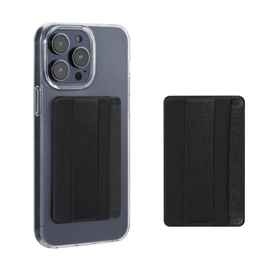 kwmobile 2x Stick-on Kartenhalter für Smartphones - Kunststoff Halter mit Halteband - 57 x 90 mm - Platz für bis zu 4 Karten - Schwarz Schwarz  