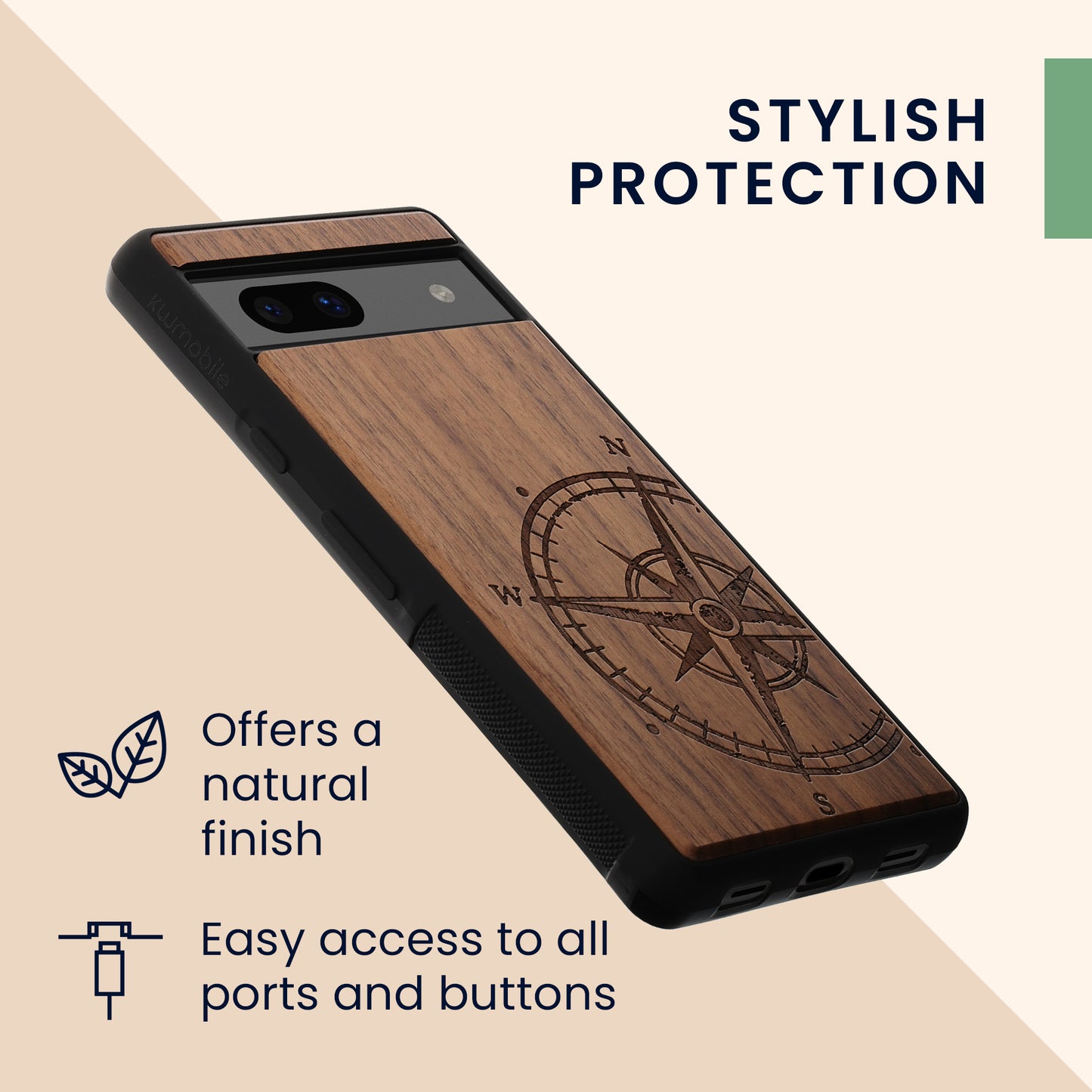 kwmobile Case Compatible with Google Pixel 7a Case Mobile Phone Cover TPU Phone Case Compass Vintage