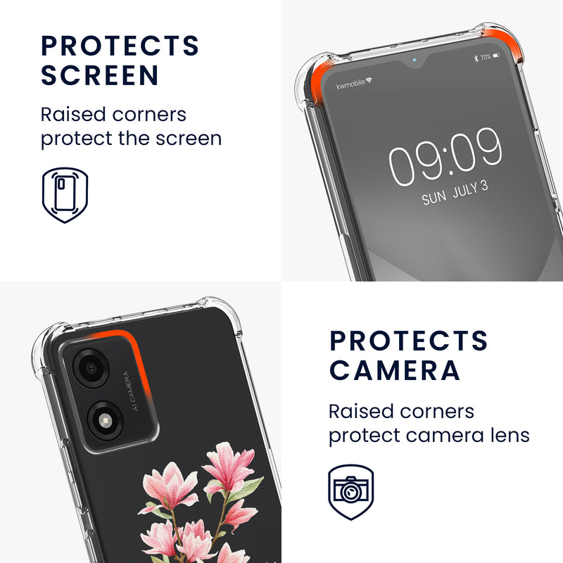 kwmobile Necklace Case compatible with Motorola Moto E13 Cover Silicone Case with Lanyard Cherry Blossom Petals