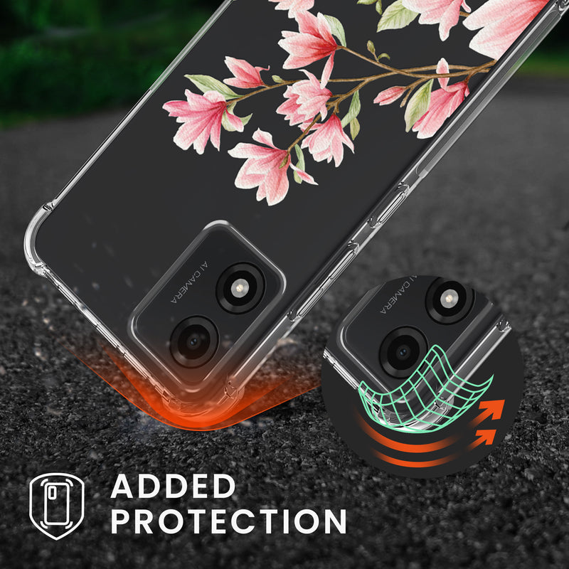 kwmobile Necklace Case compatible with Motorola Moto E13 Cover Silicone Case with Lanyard Cherry Blossom Petals