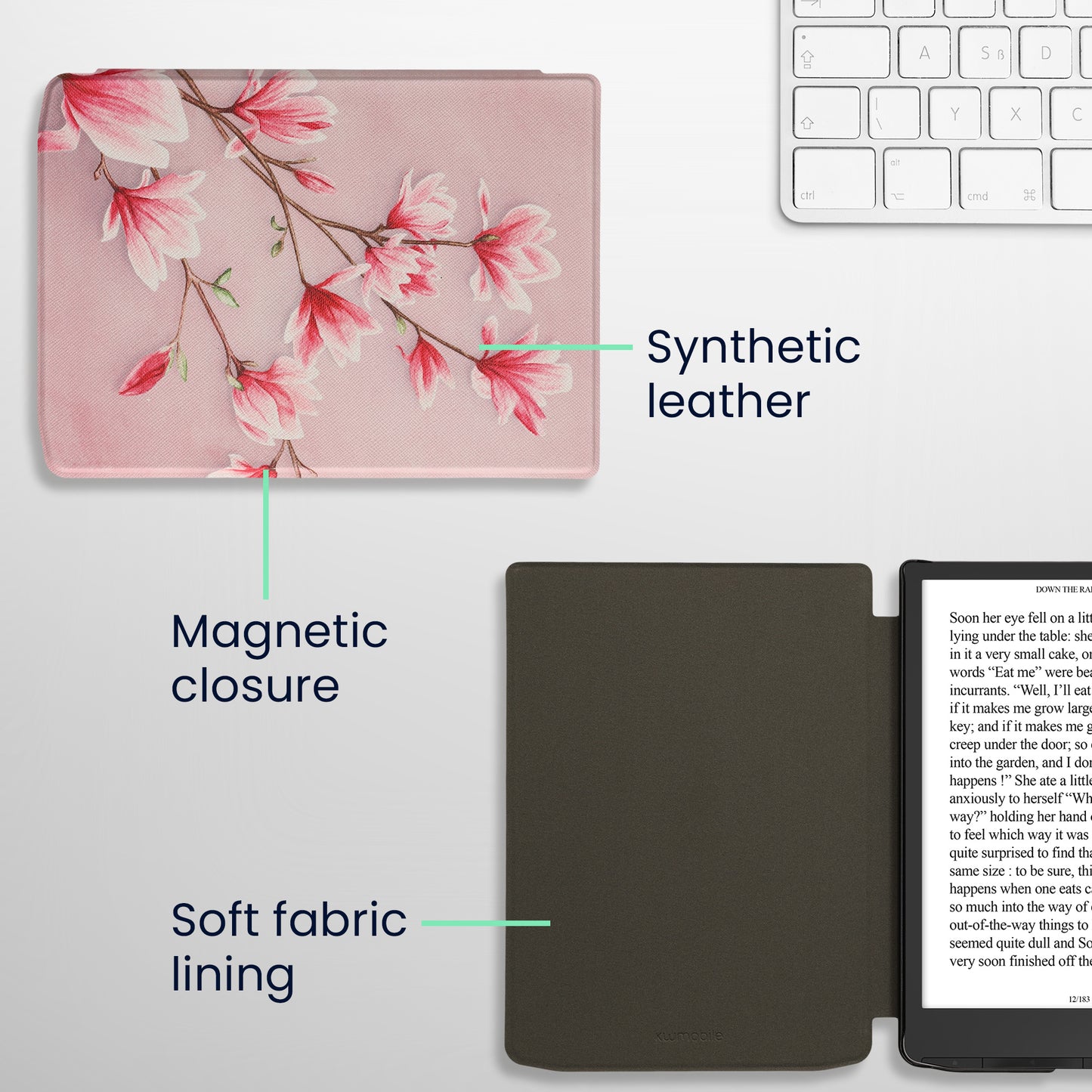 kwmobile Protective Case for Pocketbook InkPad 4 / Color 3 / Color 2 / Vivlio InkPad 4 / InkPad Color 3 Case - eReader Flip Case with Auto Sleep Function - Library Motto