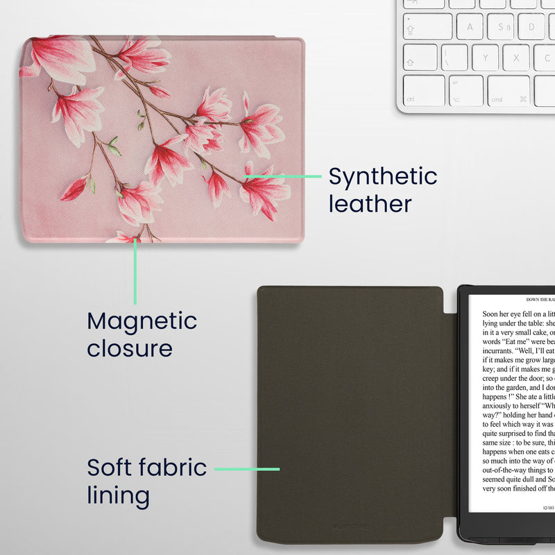 kwmobile Protective Case for Pocketbook InkPad 4 / Color 3 / Color 2 / Vivlio InkPad 4 / InkPad Color 3 Case - eReader Flip Case with Auto Sleep Function - Library Motto