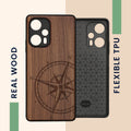 Wooden Hard Case with TPU Bumper for Xiaomi Poco F5 5G Compass Vintage