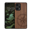 Wooden Hard Case with TPU Bumper for Xiaomi Poco F5 5G Compass Vintage