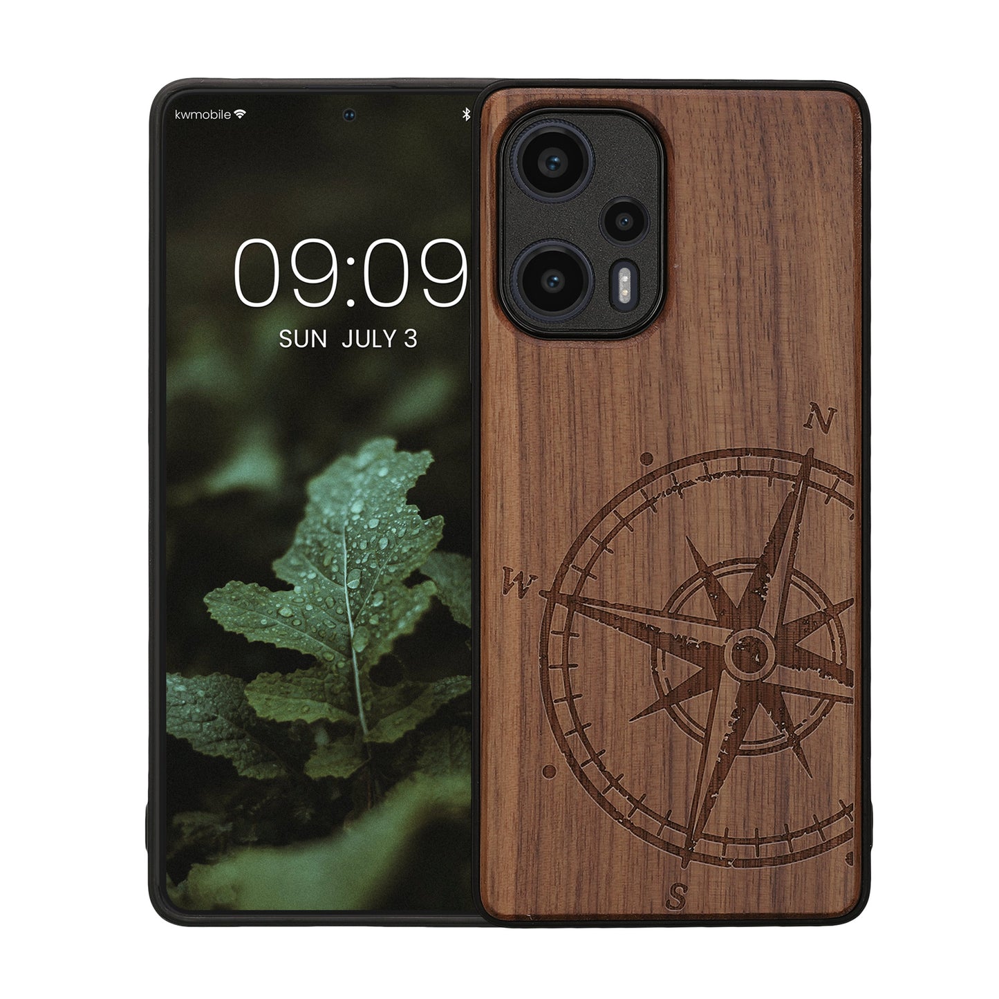 Wooden Hard Case with TPU Bumper for Xiaomi Poco F5 5G Compass Vintage