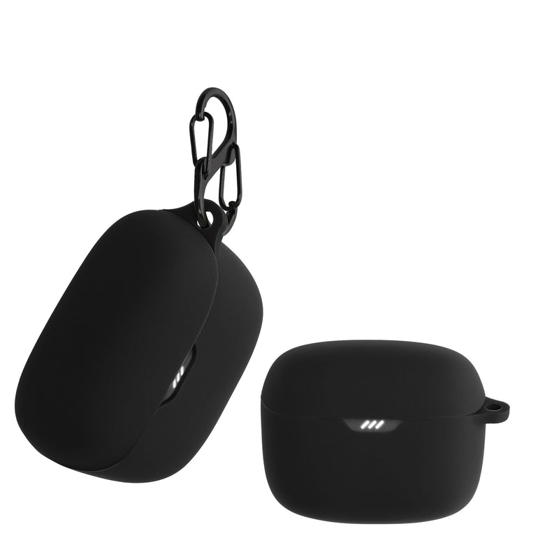 kwmobile Schutzhülle für JBL Tune Buds Hülle - TPU Silikon Case für Kopfhörer Ladecase - stoßfestes Cover mit Karabiner - Schwarz Schwarz  