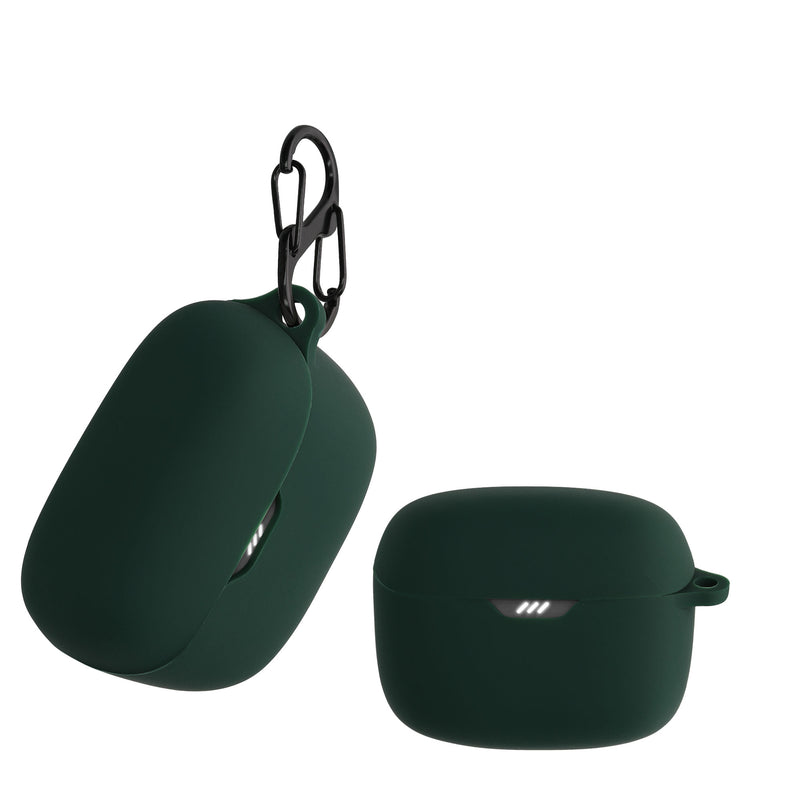 kwmobile Schutzhülle für JBL Tune Buds Hülle - TPU Silikon Case für Kopfhörer Ladecase - stoßfestes Cover mit Karabiner - Dunkelgrün Dunkelgrün  