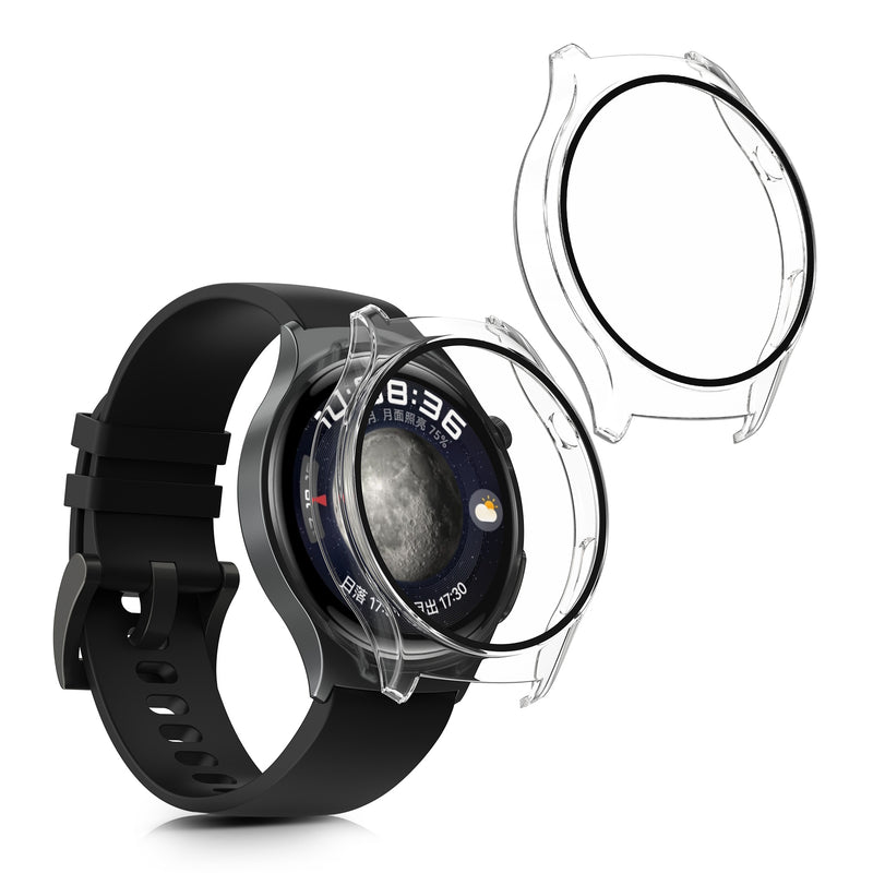 kwmobile 2x Glas Hülle für Huawei Watch 4 Schutzhülle - Fullbody Fitnesstracker Case Set aus Glas - Transparent Transparent  [dsg02]
