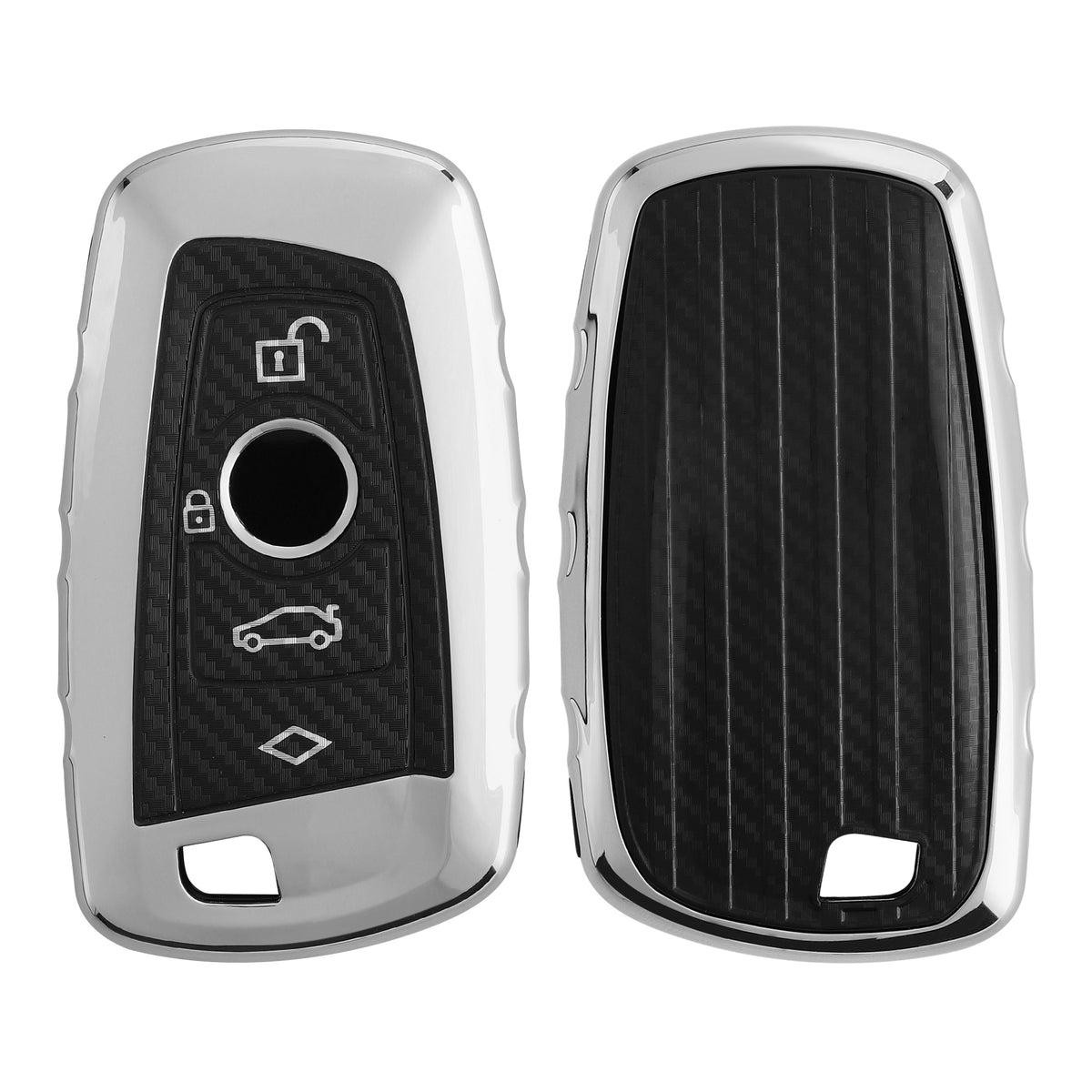 BMW 3-Button Remote (Keyless Go only) Car Key Cover Carbon and Silver